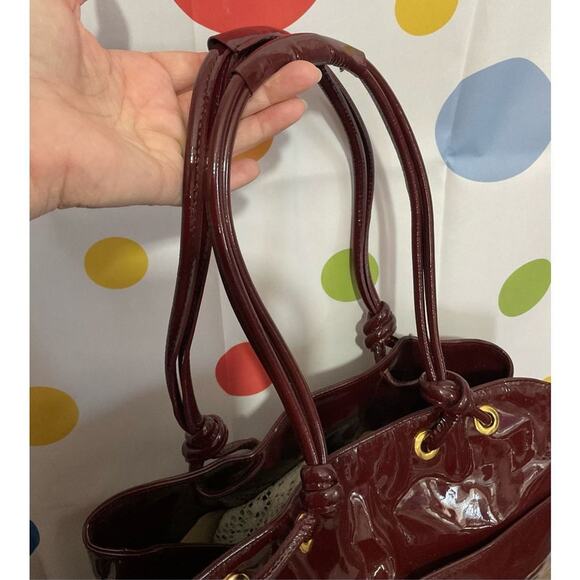 Jane August Designer Genuine Leather Made in Italy Burgundy Patent Large Bag Sat - Picture 3 of 16